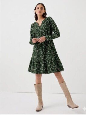 NWT Pact Cafe Crepe Tiered Dress Organic Cotton Floral Sustainable size Large